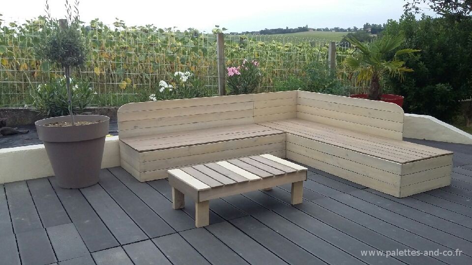 Banquette De Jardin En Bois De Récup Et Sa Table Basse En